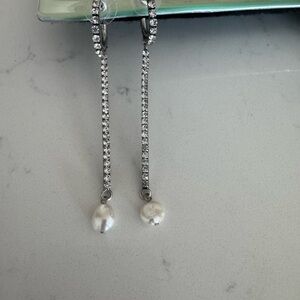 DANNIJO Silver and White Pearl Drop Earrings